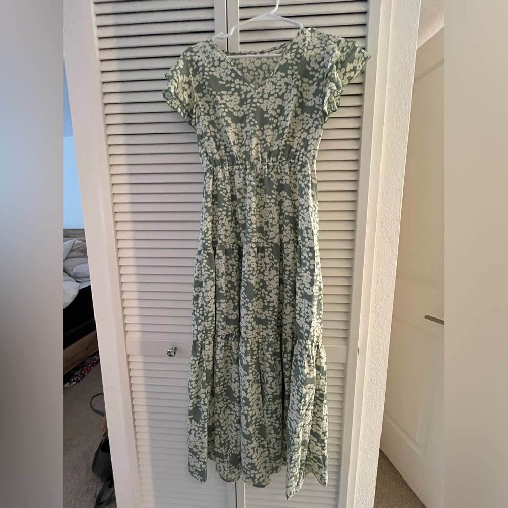 Green floral maxi dress with front slit